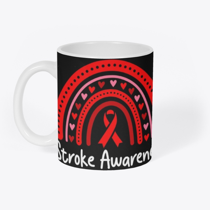 Black mug with red awareness rainbow and ribbon